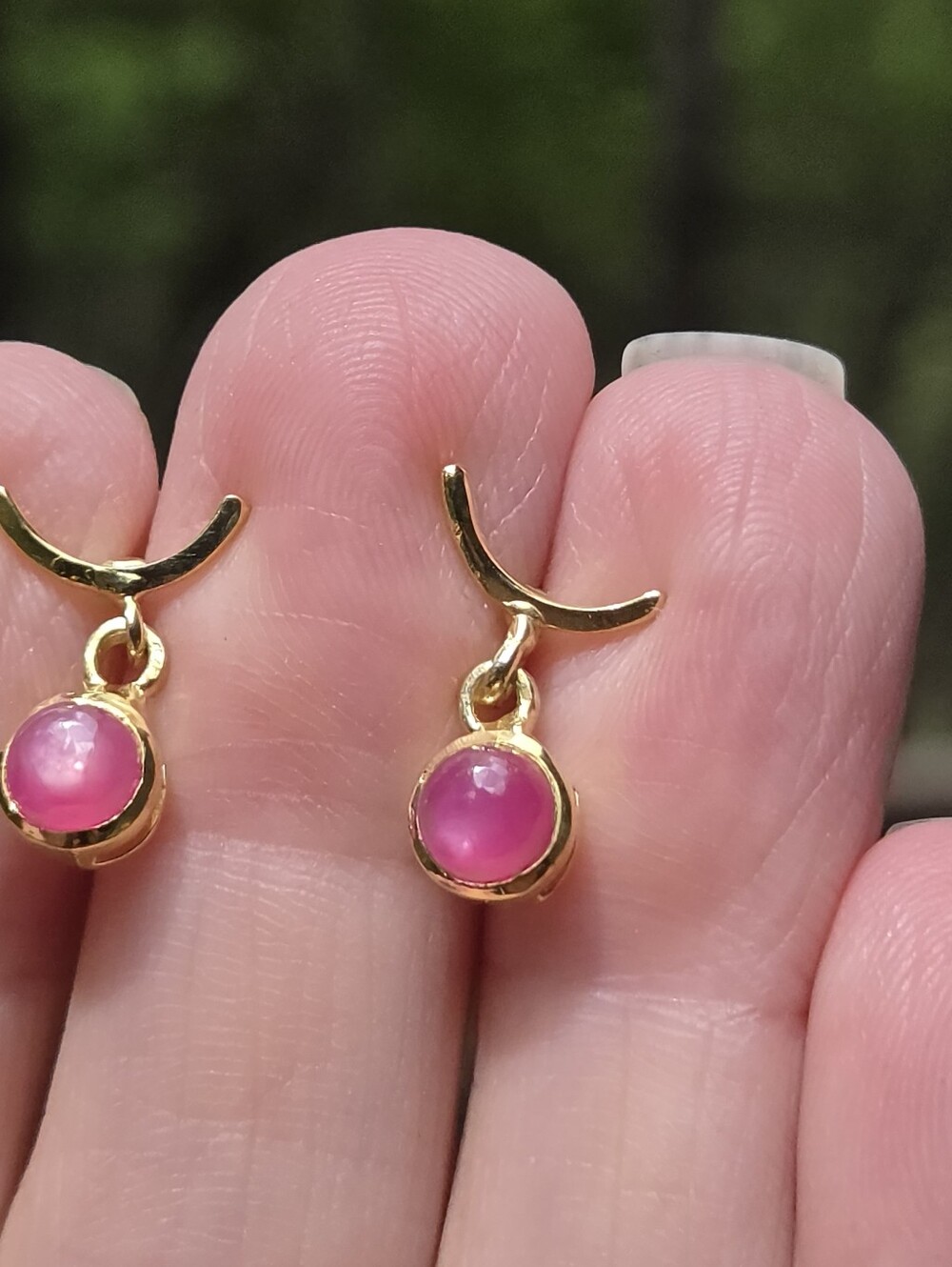 Star Ruby Pink Drop Sterling & Gold Studs - Picture 4 of 9